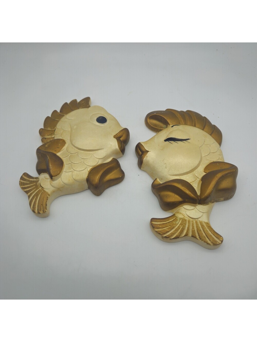 Miller Studio MCM Chalkware Kissing Fish Ivory/Gold 2 Pc Set